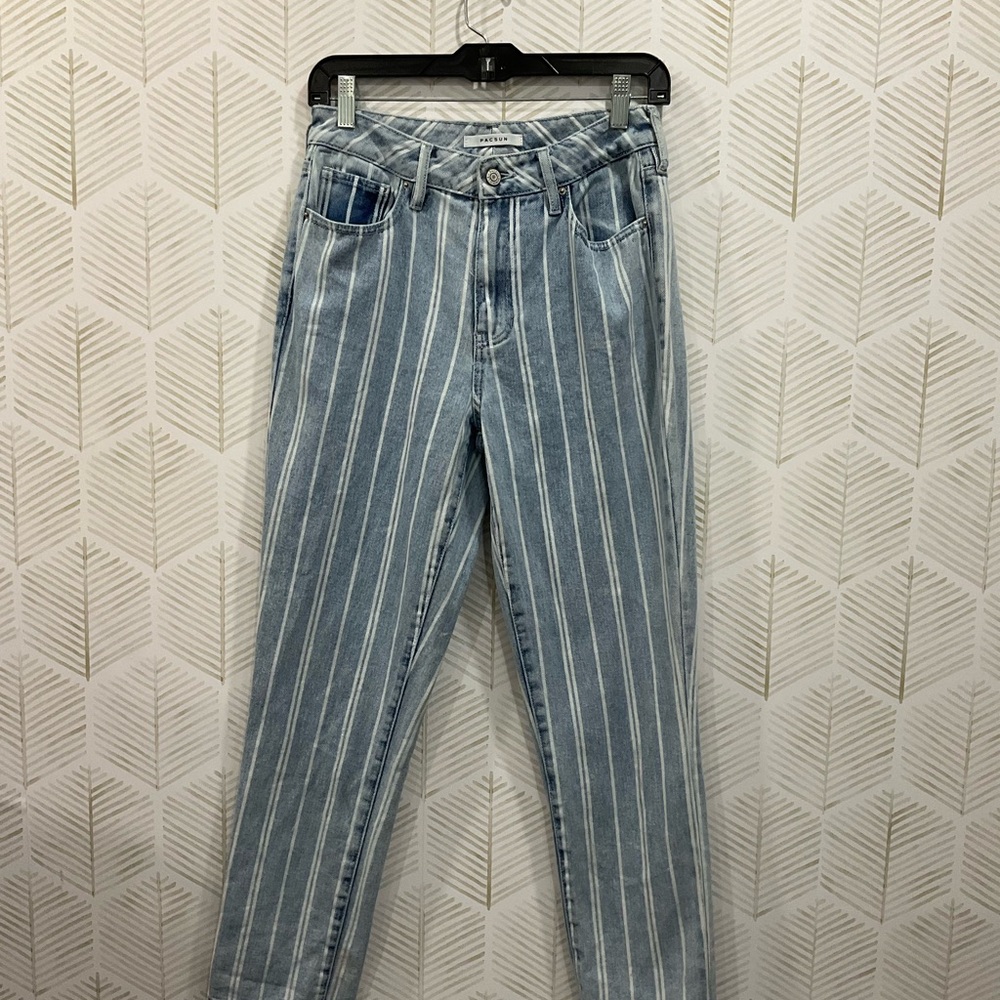 PacSun Light Blue Striped Mom Jeans